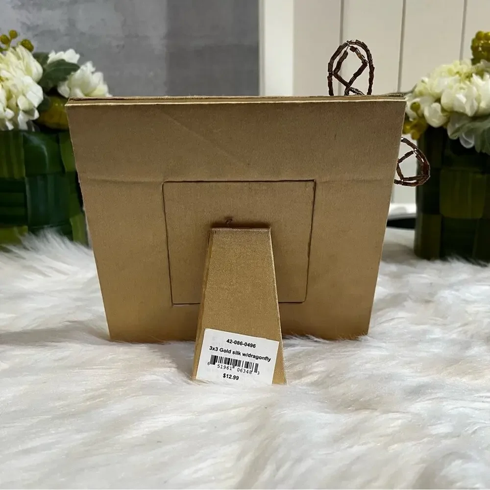 NEW Fusion Pier One Silk Dragonfly 3x3 Square Picture Frame Set Chocolate Gold